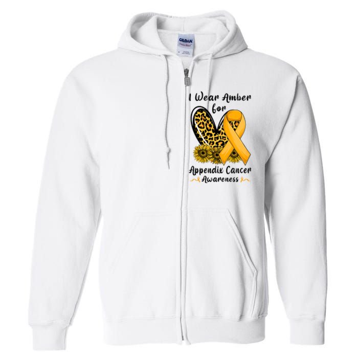 Leopard Heart I Wear Amber For Appendix Cancer Awareness Full Zip Hoodie