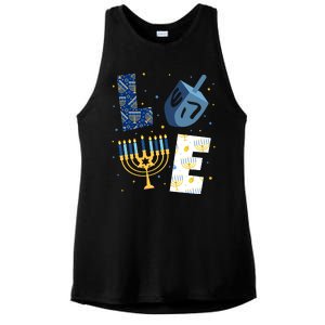 Love Hanukkah Jewish Festive Holiday Ladies PosiCharge Tri-Blend Wicking Tank