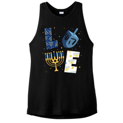 Love Hanukkah Jewish Festive Holiday Ladies PosiCharge Tri-Blend Wicking Tank