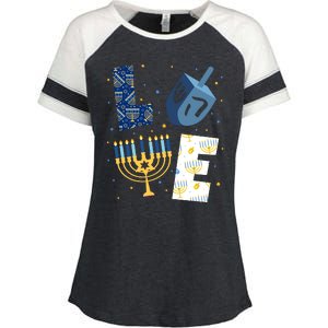 Love Hanukkah Jewish Festive Holiday Enza Ladies Jersey Colorblock Tee