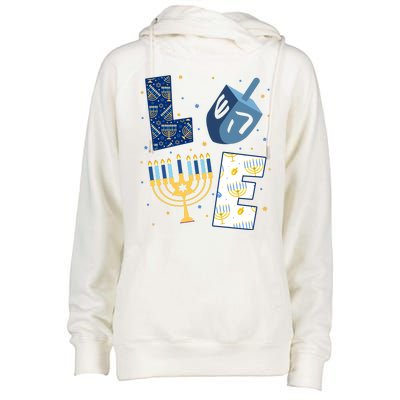 Love Hanukkah Jewish Festive Holiday Womens Funnel Neck Pullover Hood