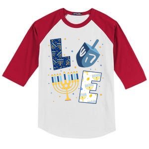 Love Hanukkah Jewish Festive Holiday Kids Colorblock Raglan Jersey