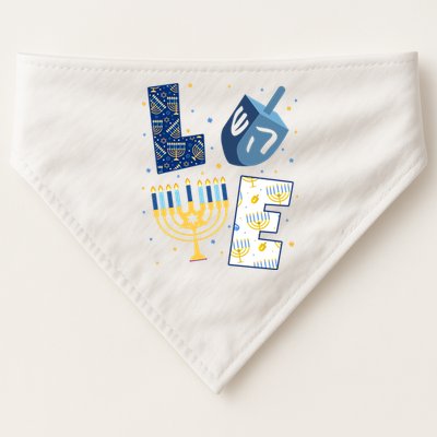 Love Hanukkah Jewish Festive Holiday USA-Made Doggie Bandana
