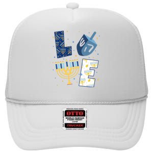 Love Hanukkah Jewish Festive Holiday High Crown Mesh Back Trucker Hat