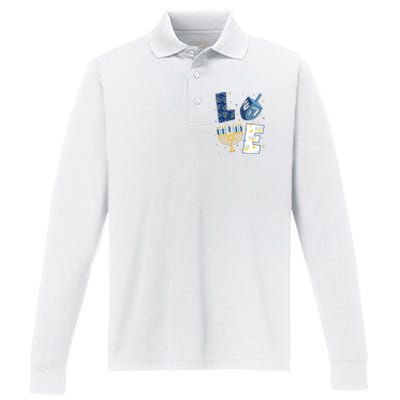 Love Hanukkah Jewish Festive Holiday Performance Long Sleeve Polo