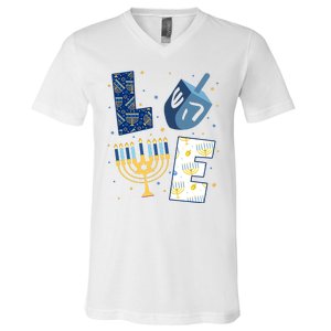 Love Hanukkah Jewish Festive Holiday V-Neck T-Shirt