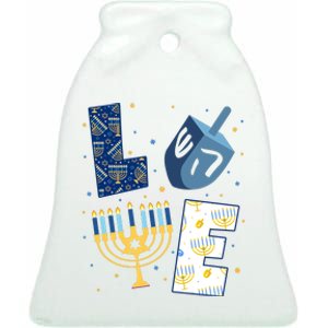 Love Hanukkah Jewish Festive Holiday Ceramic Bell Ornament