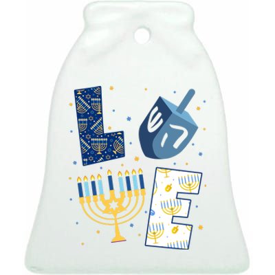 Love Hanukkah Jewish Festive Holiday Ceramic Bell Ornament