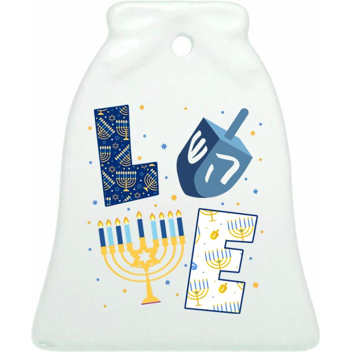 Love Hanukkah Jewish Festive Holiday Ceramic Bell Ornament