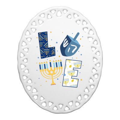 Love Hanukkah Jewish Festive Holiday Ceramic Oval Ornament