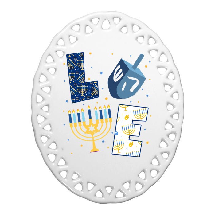 Love Hanukkah Jewish Festive Holiday Ceramic Oval Ornament