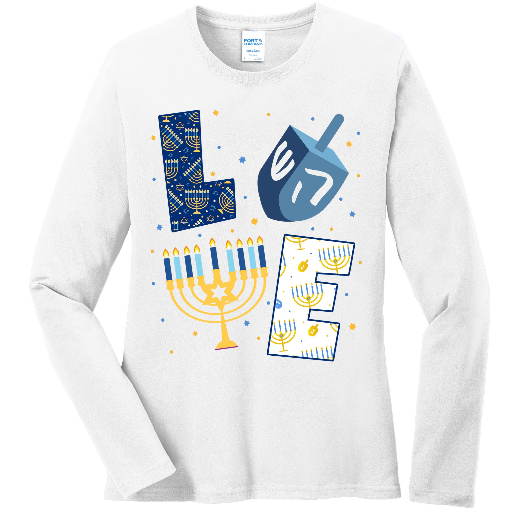 Love Hanukkah Jewish Festive Holiday Ladies Long Sleeve Shirt