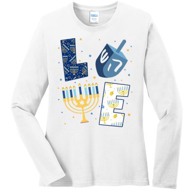 Love Hanukkah Jewish Festive Holiday Ladies Long Sleeve Shirt