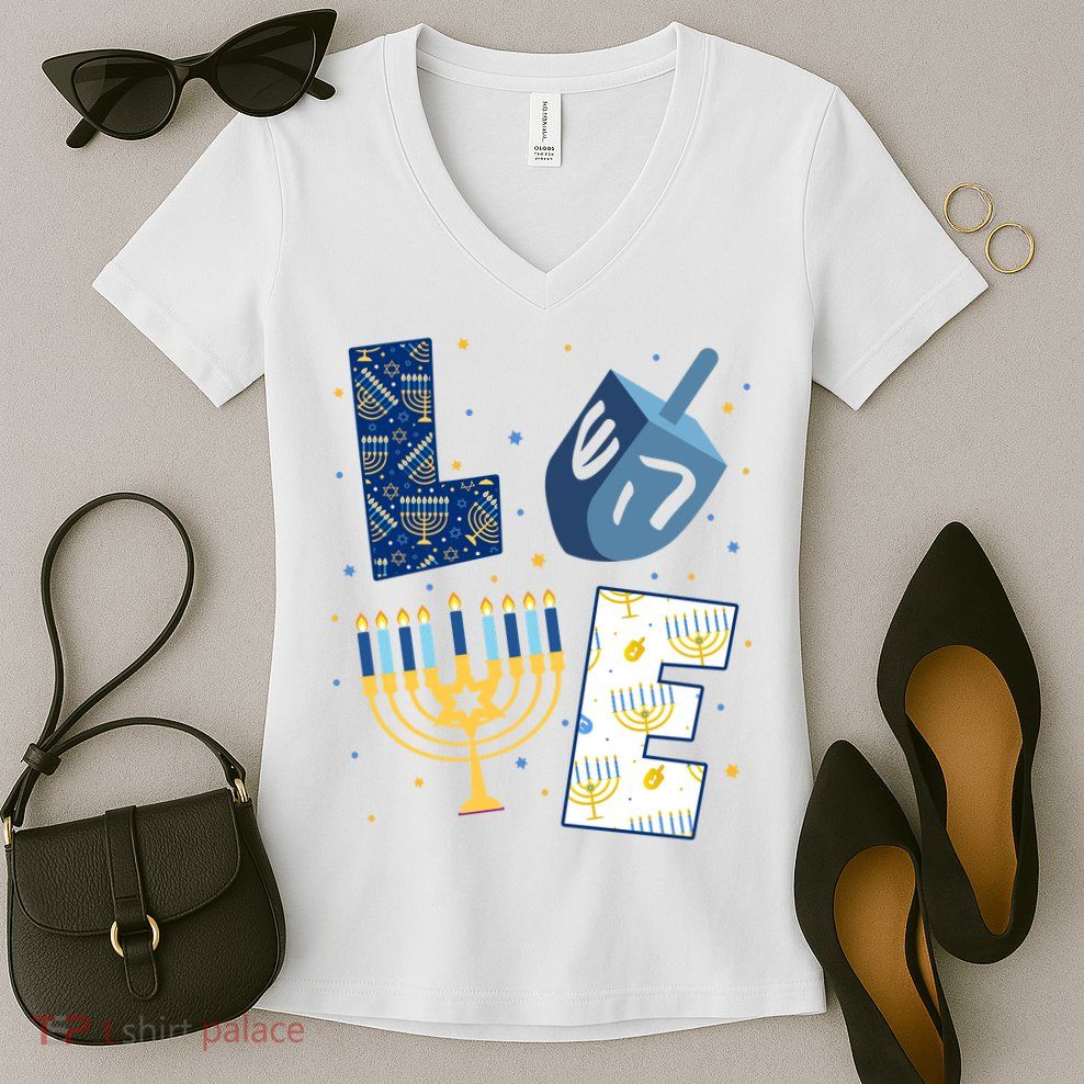 Love Hanukkah Jewish Festive Holiday Women's V-Neck T-Shirt