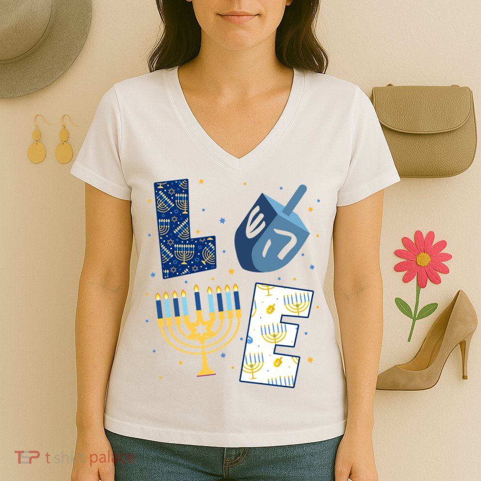 Love Hanukkah Jewish Festive Holiday Women's V-Neck T-Shirt