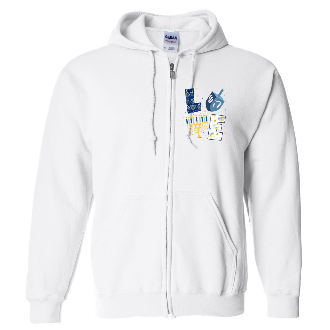 Love Hanukkah Jewish Festive Holiday Full Zip Hoodie