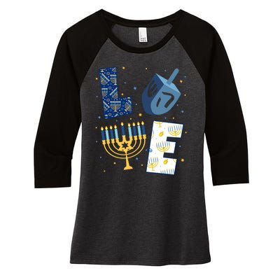 Love Hanukkah Jewish Festive Holiday Women's Tri-Blend 3/4-Sleeve Raglan Shirt