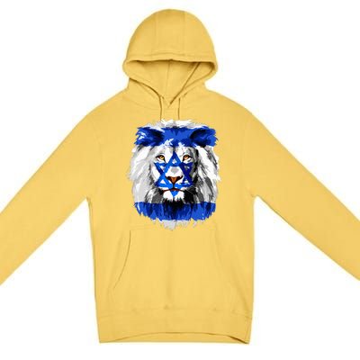 Lion Head Jewish Flag  Premium Pullover Hoodie