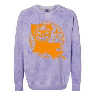 Louisiana Halloween Jack O Lantern With Fleur De Lis Colorblast Crewneck Sweatshirt