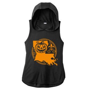 Louisiana Halloween Jack O Lantern With Fleur De Lis Ladies PosiCharge Tri-Blend Wicking Draft Hoodie Tank