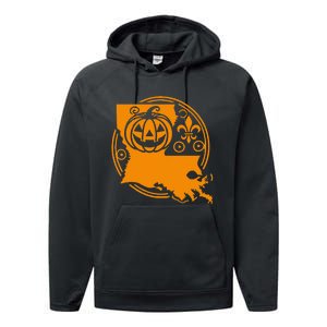 Louisiana Halloween Jack O Lantern With Fleur De Lis Performance Fleece Hoodie