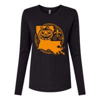 Louisiana Halloween Jack O Lantern With Fleur De Lis Womens Cotton Relaxed Long Sleeve T-Shirt