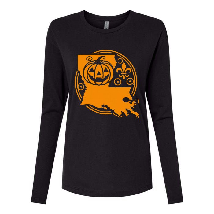 Louisiana Halloween Jack O Lantern With Fleur De Lis Womens Cotton Relaxed Long Sleeve T-Shirt