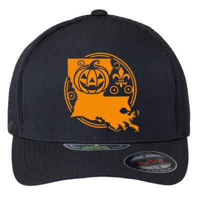 Louisiana Halloween Jack O Lantern With Fleur De Lis Flexfit Unipanel Trucker Cap