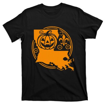 Louisiana Halloween Jack O Lantern With Fleur De Lis T-Shirt