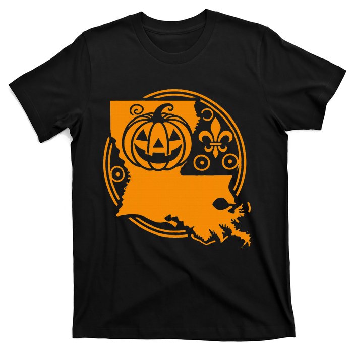 Louisiana Halloween Jack O Lantern With Fleur De Lis T-Shirt