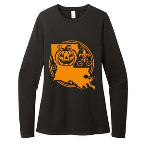 Louisiana Halloween Jack O Lantern With Fleur De Lis Womens CVC Long Sleeve Shirt