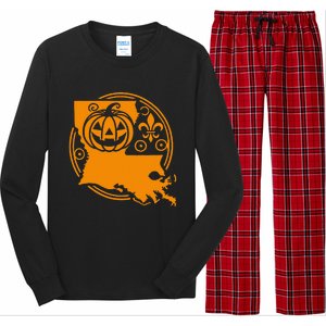 Louisiana Halloween Jack O Lantern With Fleur De Lis Long Sleeve Pajama Set