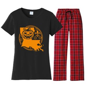 Louisiana Halloween Jack O Lantern With Fleur De Lis Women's Flannel Pajama Set