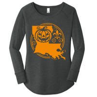 Louisiana Halloween Jack O Lantern With Fleur De Lis Women's Perfect Tri Tunic Long Sleeve Shirt