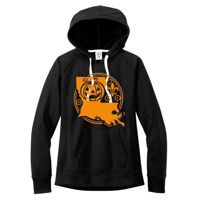 Louisiana Halloween Jack O Lantern With Fleur De Lis Women's Fleece Hoodie