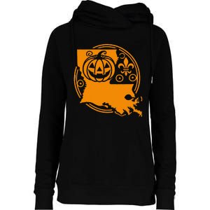 Louisiana Halloween Jack O Lantern With Fleur De Lis Womens Funnel Neck Pullover Hood