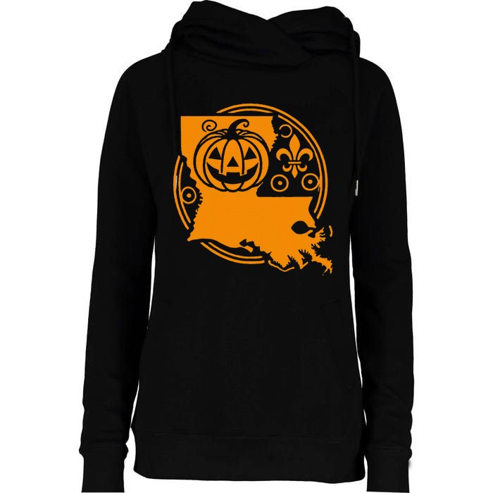 Louisiana Halloween Jack O Lantern With Fleur De Lis Womens Funnel Neck Pullover Hood