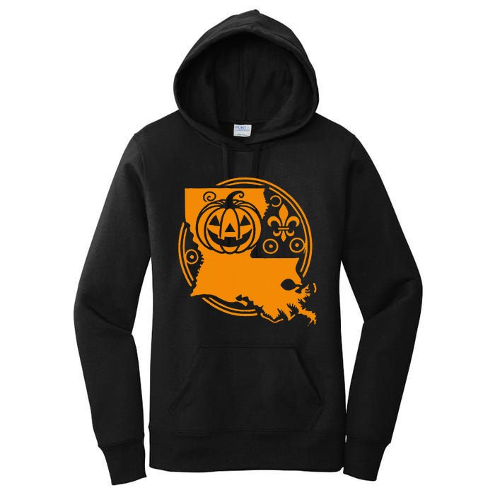 Louisiana Halloween Jack O Lantern With Fleur De Lis Women's Pullover Hoodie