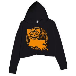 Louisiana Halloween Jack O Lantern With Fleur De Lis Crop Fleece Hoodie