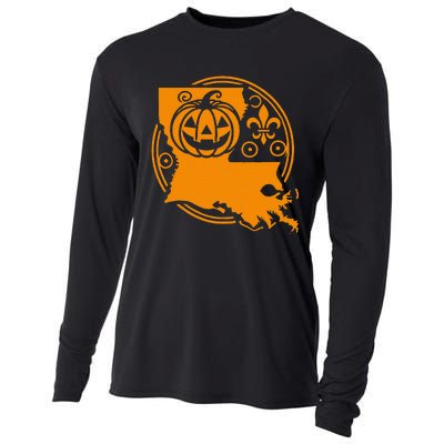 Louisiana Halloween Jack O Lantern With Fleur De Lis Cooling Performance Long Sleeve Crew