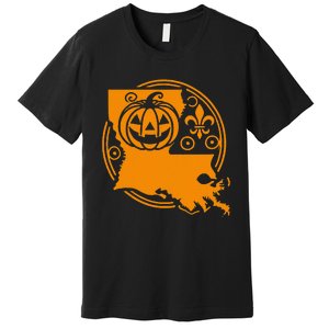 Louisiana Halloween Jack O Lantern With Fleur De Lis Premium T-Shirt