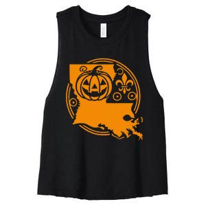 Louisiana Halloween Jack O Lantern With Fleur De Lis Women's Racerback Cropped Tank