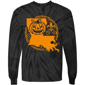 Louisiana Halloween Jack O Lantern With Fleur De Lis Tie-Dye Long Sleeve Shirt