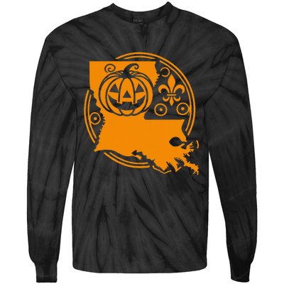 Louisiana Halloween Jack O Lantern With Fleur De Lis Tie-Dye Long Sleeve Shirt