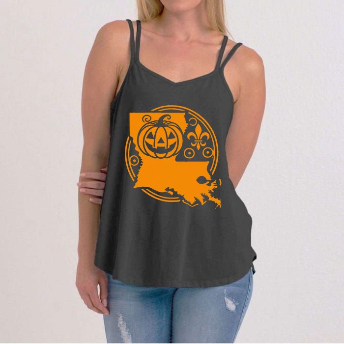 Louisiana Halloween Jack O Lantern With Fleur De Lis Women's Strappy Tank