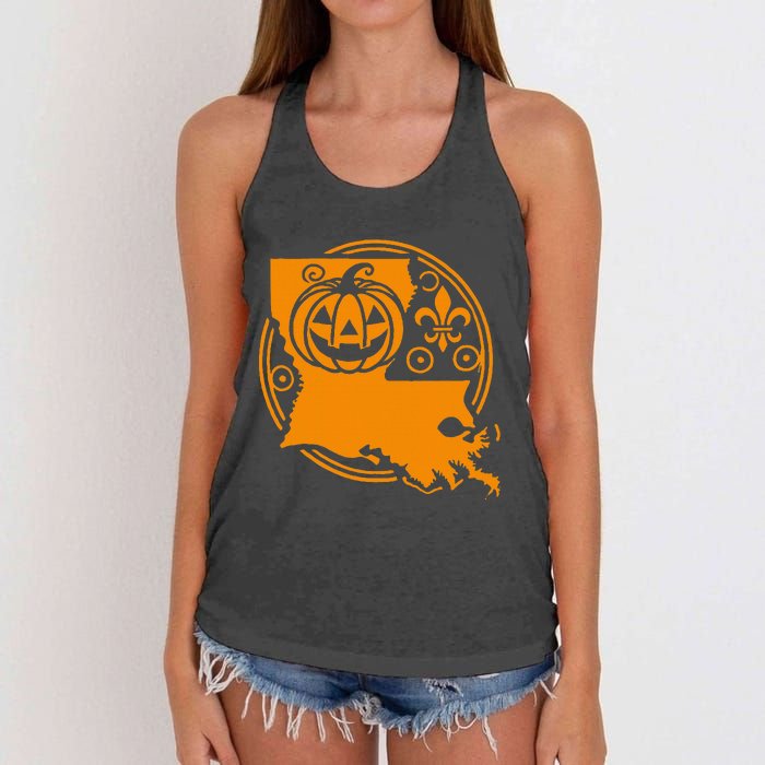 Louisiana Halloween Jack O Lantern With Fleur De Lis Women's Knotted Racerback Tank