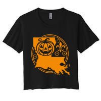 Louisiana Halloween Jack O Lantern With Fleur De Lis Women's Crop Top Tee