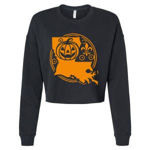 Louisiana Halloween Jack O Lantern With Fleur De Lis Cropped Pullover Crew