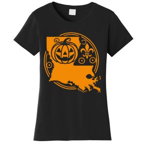 Louisiana Halloween Jack O Lantern With Fleur De Lis Women's T-Shirt