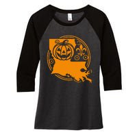 Louisiana Halloween Jack O Lantern With Fleur De Lis Women's Tri-Blend 3/4-Sleeve Raglan Shirt